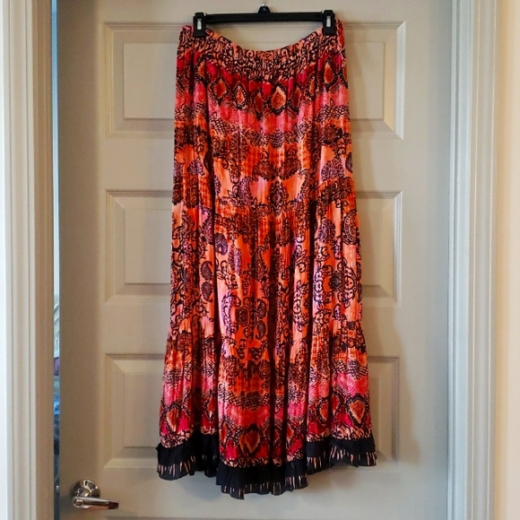 Dressbarn boho maxi crinkle skirt pinks and oranges - Picture 1 of 6